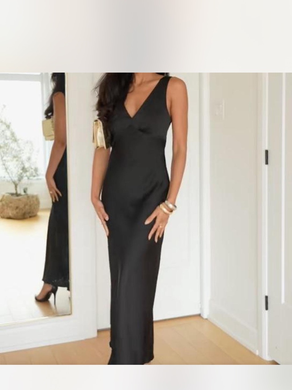 Ever New Black V-Neck Satin Maxi Dress
